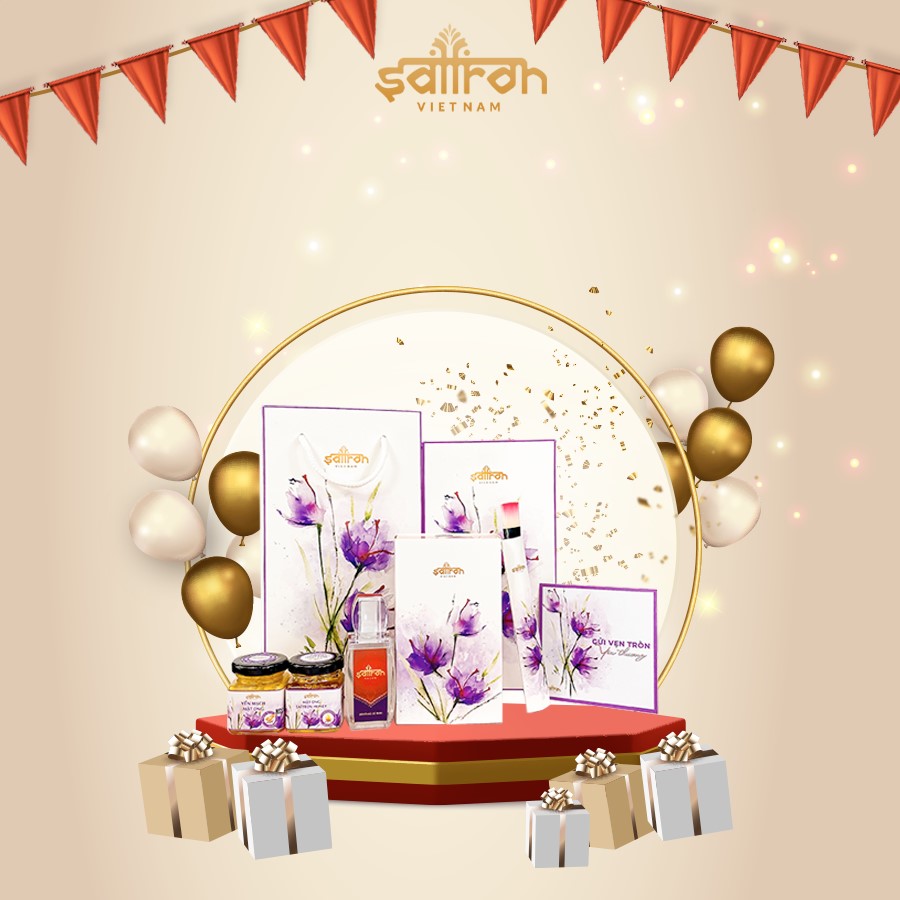 Hộp quà sinh nhật Aimée Box Saffron SALAM cao cấp và mặt nạ dưỡng da Saffron