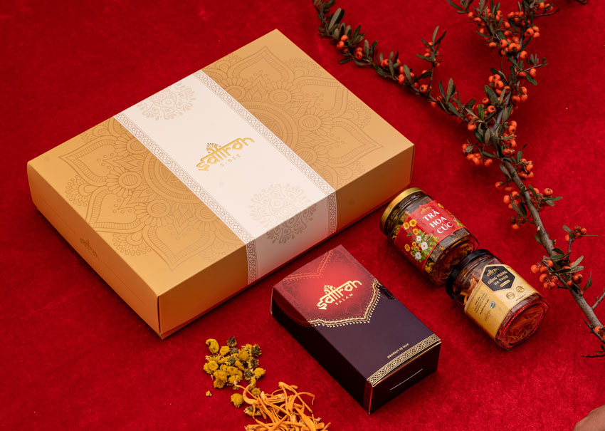 Hộp quà sinh nhật SBEE cao cấp Saffron SALAM, Đông trùng hạ thảo và Trà hoa
